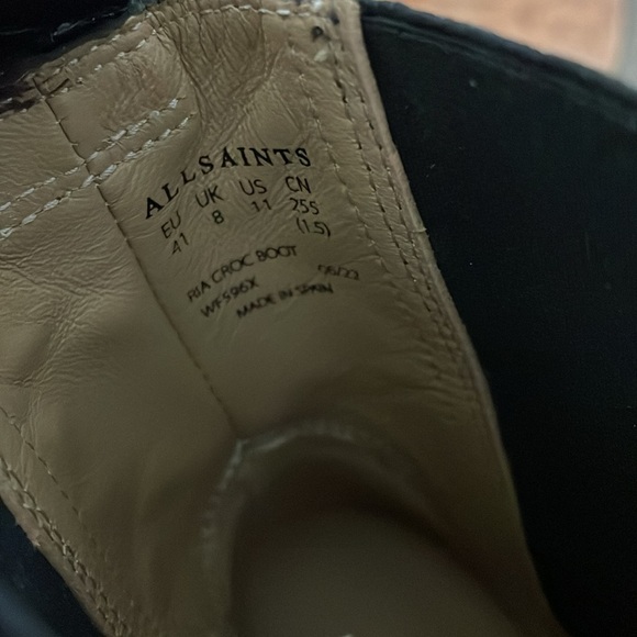 New ALLSAINTS Ria Black Size 11 Leather Croc Embossed Ankle Boots MSRP$379 - Picture 7 of 12